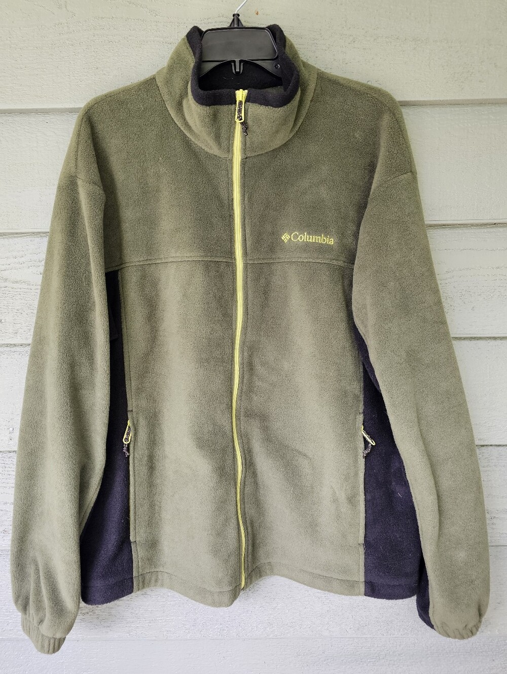 Columbia Sportswear Olive Green & Black Fleece Yellow Zipper Jacket  Men's XL